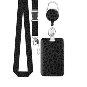 Fashionable Badge Holder Set, Leopard Print Plastic Card Case, Adjustable Badge Reel, Detachable Strap, Ideal for Office Workers, Teachers, Students