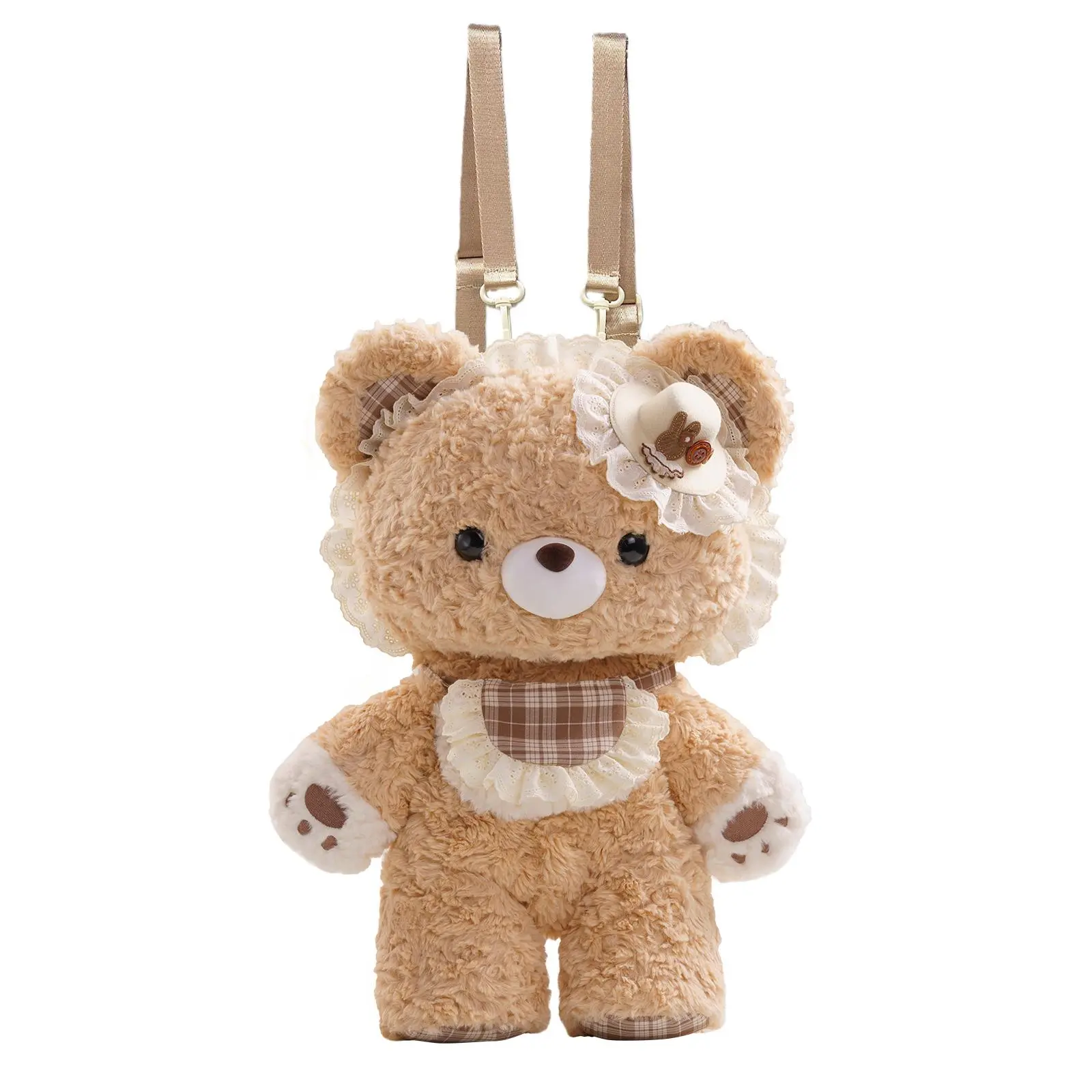 Gulibags A khaki bear backpack dressed in Lolita-style clothing—it serves as both a schoolbag and a plush toy, making it the perfect gift. Booksack