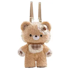 Gulibags A khaki bear backpack dressed in Lolita-style clothing—it serves as both a schoolbag and a plush toy, making it the perfect gift. Booksack