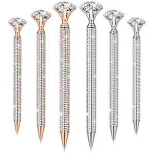 6 pcs Crystal Metal Ballpoint Pens Glitter Diamond Ballpoint Crystal Topped Writing Instruments Big Diamond Pens for Gifting, Office, and Special Occasions