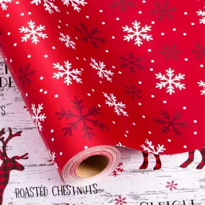 Christmas Wrapping Paper Roll, 17 Inch X 16.5 Feet Christmas Gift Wrapping Paper Featuring Reindeer Reversible Snowflake Thick Wrap Paper for Holiday Party New Year Kids