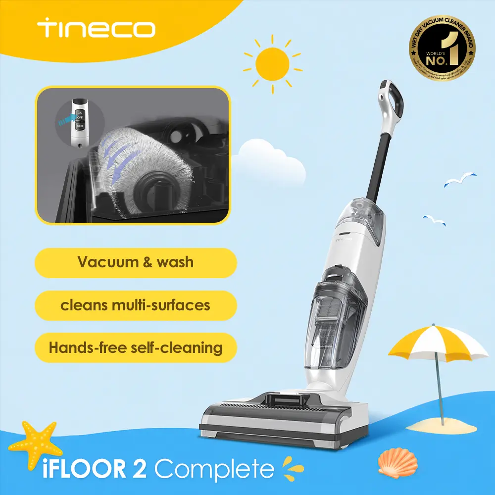 TINECO iFLOOR 2 Cordless Rechargeable Stick Vacuum Cleaner - 2-in-1 Wet-Dry, Dual-Tank, Self-Clean, Touch, Self-Propulsion System, Lightweight, for Multi-Surface Sticky Messes, Cordless Rechargeable Vacuum, Lightweight Stick Vacuum