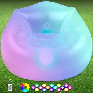 Inflatable LED Couch for Kids, Illuminated Blow Up Folding Air Lounger Chair, Inflatable Game Sofa for Rooms Camping Swimming Pool, Frosted White Without Pump