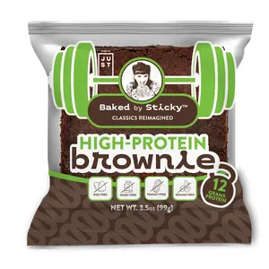 high protein brownie-plant-based, egg-free, dairy-free, peanut-free, kosher-parve made with Just One Mung Bean Protein