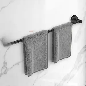 Adjustable Suction Cup Towel Bar for Bathroom Wall,14.6Inch~24 Inch Towel Racks for Bathroom,Stainless Steel Bath Towel Holder for Shower(Matte Black)
