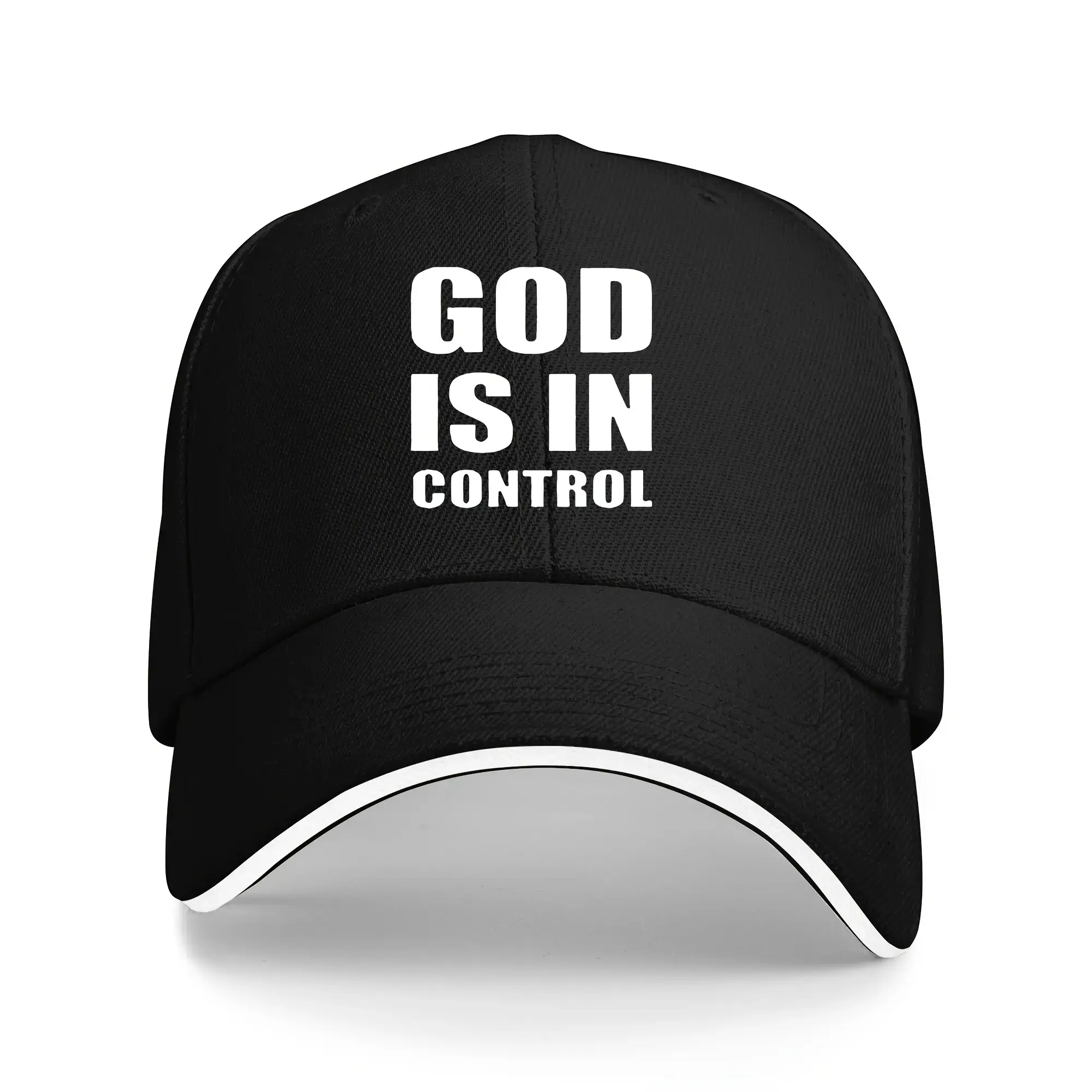 Unisex Black Hip Hop "God is in Control" Adjustable Trucker Baseball Cap - Visor Style, Ideal for Outdoor Sports, Fashion/Clothes Accessory