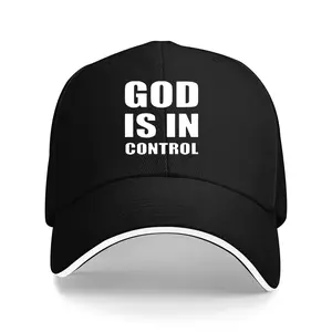 Unisex Black Hip Hop "God is in Control" Adjustable Trucker Baseball Cap - Visor Style, Ideal for Outdoor Sports, Fashion/Clothes Accessory