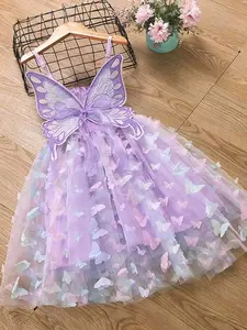 Fashion Princess Dress for Girls, Cartoon Pattern Fitted Birthday Dress, Back Big Butterfly Decoration, Ideal Halloween Christmas Gift