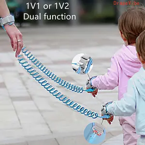 2M Lockable Spring Rope Anti Lost Wristband Leash With Rotating Head Lock Safe Connection Design Practical Outdoor Protective Strap For Kids