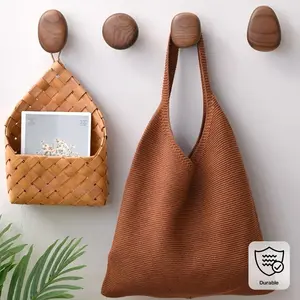 Set of 4 Wooden Wall-Mounted Coat Racks, Durable And Decorative Handmade Wooden Hangers for Backpacks, Towels, And Hats (Available in Walnut And Beech Wood Colors)