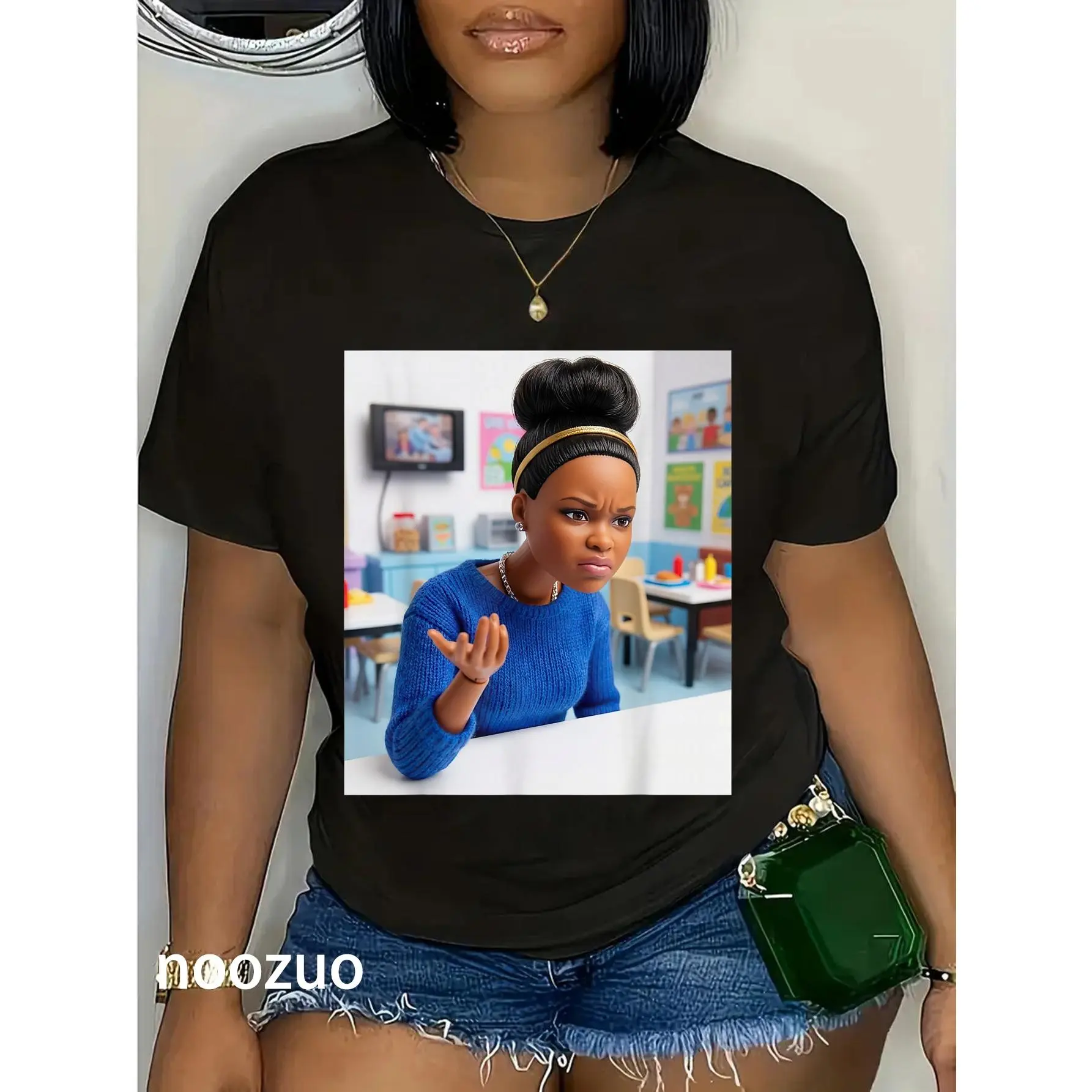 Women's Graphic T-Shirt, Funny Disgusted Doll Meme Print, Vintage Style 100% Cotton Short Sleeve Top for Ladies, Shortsleeve, Lady, Everyday, Casual, Round Neck, Humor Graphic Tee, Meme Fashion, Streetwear