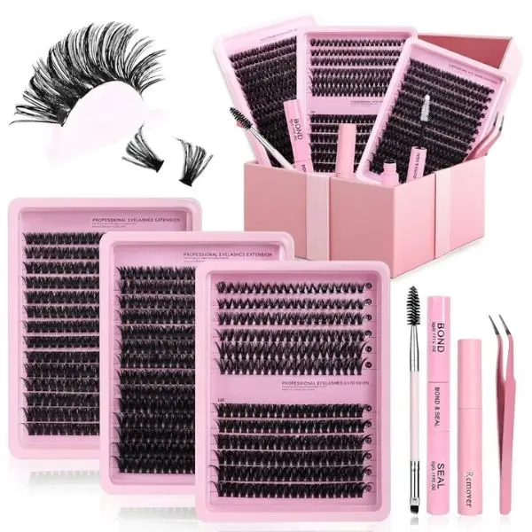 Lash Clusters Kit 800 PCS DIY Lash Extension Kit with Lash Bond & Seal Tweezers 60D 80D 100D D Curl Eyelash Clusters 10-20mm Volume Fluffy Cluster Lashes Reusable False Eyelashes for Beginners