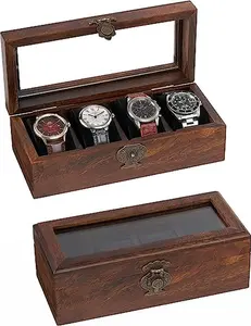 Bimoha 4 Slot Wooden Watch Box for Men - Personalized Storage Box with 4 Slots for Watches, Watch Display Case with Removable Pillows, Gift for Loved Ones, Jewelry Box, Gift Idea ( Style 2 )