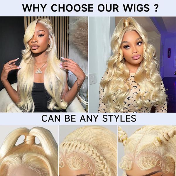 Anyweek 613 Lace Front Wig Human Hair Body Wave Blonde Wig 13x4 HD Transparent Lace Frontal Wigs Pre Plucked Glueless Wigs for Women