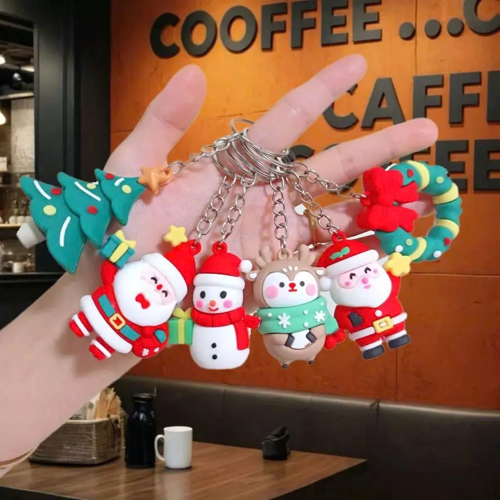 Christmas Character Keychain Set – Santa, Snowman, Reindeer, Tree & Candy Cane Bag Charms, Cute Holiday Backpack Purse Accessories, Stocking Stuffer Gifts for Kids Teens Women