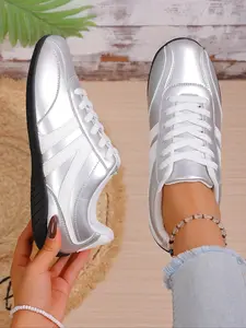 Women's White Black Color - Block Lace - Up Sneakers, Breathable Walking & Training Shoes, Sports Footwear for Daily Commuting, Leisure & Outdoor, Female All - match Non - Slip Retro Running Shoes for Gym Workout & Casu, Lifestyle Colorblock Sneakers