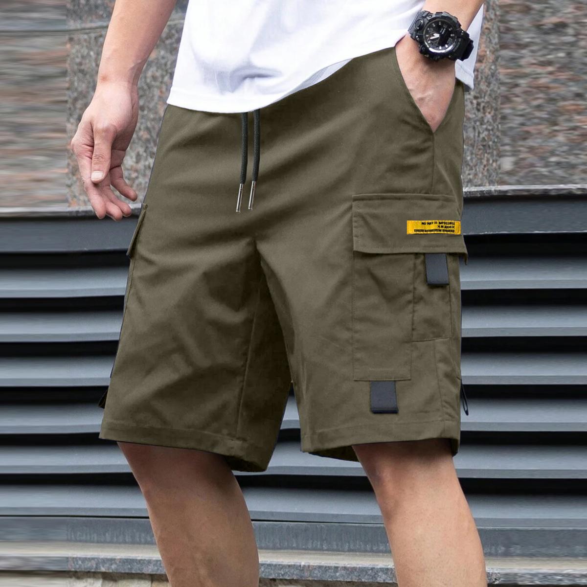 Spring/Summer men’s casual cargo shorts, 1-pack; stylish multi-pocket design with drawstring; suitable for casual sports, outdoor activities, camping, travel, and vacations; men’s athletic shorts.