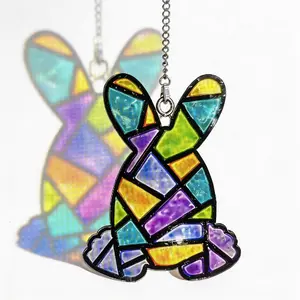 Chamii Art DIY Acrylic Stained Glass Painting Kit, Colorful Window Hanging Ornaments with Metal Chain, Suncatcher Craft Set, 15.7cm x 15cm Designs, Multiple Patterns, Easter Gift