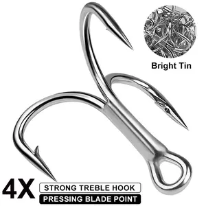 Triple Hook Fishing Hooks, 4x Strengthened Silver Color Rust-Resistant Triple Claw Hooks, Long Cast Lure Fishhooks, Treble Hook, 10pcs Per Box