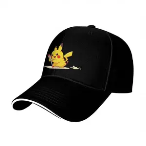 PIKACHU Baseball Hats, for Men, Funny, Resist Hats, PIKACHU Printed Baseball Cap, Adjustable, Snapback, Women's Ponytail Hat, Trendy