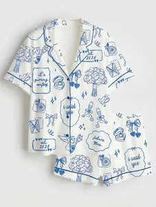 2026 Future Mrs Engagement Wedding Satin Pajama Set, Chapel Wedding Timeline Anniversary Wifey PJS Set, Hand Drawn Nightwear Gifts For Her #pajamas