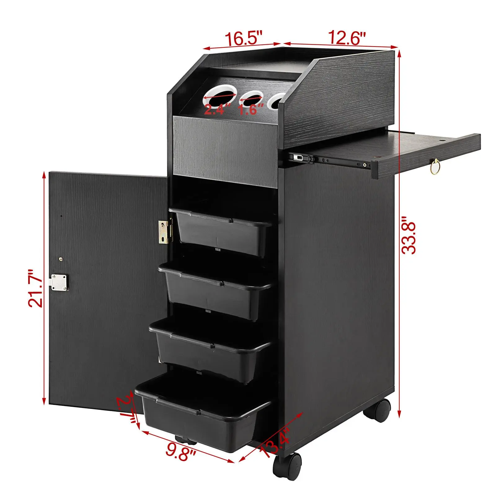 【SummerFinds】VEVOR Classic Durable Salon Trolley, Commercial Salon Furniture with 4 Drawers, Lockable Rolling Wheels (2 Keys), Hair Dryer Holder, Space-Saving Side Tray (Black), Beauty Salon Equipment, Commercial Salon Equipment