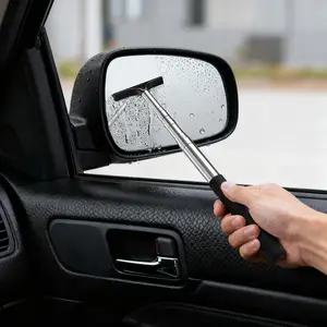 Car Rearview Mirror Wiper Retractable Auto Side Mirror Squeegee with Telescopic Long Rod Portable Vehicle Window Glass Cleaning Tool Accessories Universal for RV SUV Truck Black