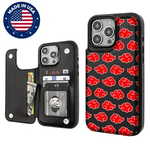 Naruto Akatsuki Aesthetic Design Pattern Casing For iphone 16 15 14 13 12 Plus Pro Max Flaunt Mobile Phone Case TPU Pu Leather Card Holder Drop Protection Shockproof Protector Vintage unique Fashion Trend Anti-scratch Stylish Smartphone Cover