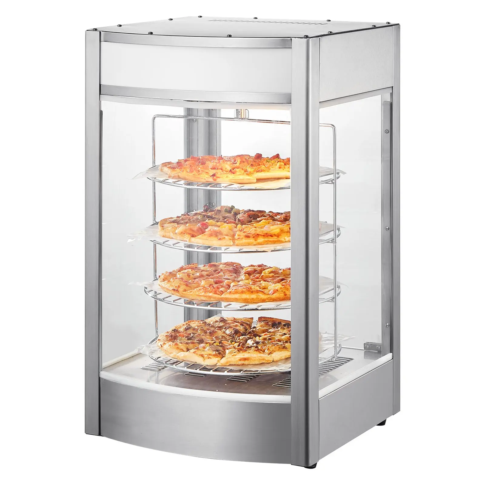 VEVOR Commercial Food Warmer Display for 14 Pizza, 4-Tier Pizza Warmer with Rotary Steam Heating, 86185 Temperature Control and Temp Display, 25W Oven Light+ Top LED for Pizza Shop, Restaurant