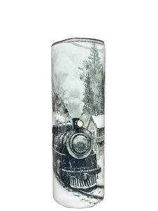 Winter Steam Train - 20oz oz 20 oz. 20oz. - Skinny Straight Sublimation Tumbler - Amy's Tumbler Junkies - Your Favorite Tumbler Shop!