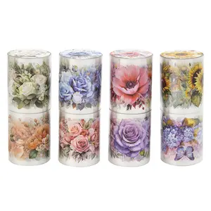8 rolls 16m flower theme, plant flower theme, PET waterproof material, DIY handbook decoration material tape