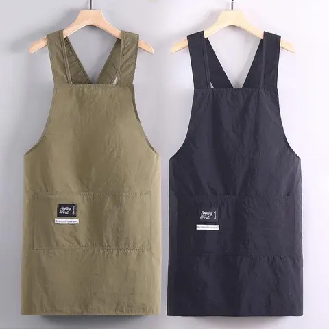 Solid Color Apron with Pockets, 1 Piece Minimalist Waterproof & Oil-proof Easy Cleaning Apron, Kitchen Cooking Apron, Household Kitchen Apron