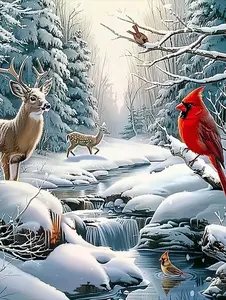 Stream Cardinal Diamond Painting Kits for Adults, Merry Chrismas 5D DIY Diamond Art Kits Full Drill Diamond for Gift Wall Decor Gem Arts