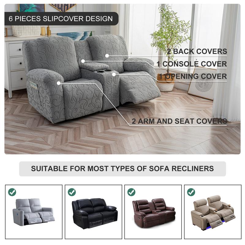 Recliner Loveseat Cover with Center Console, 2 Seater Jacquard Recliner Slipcover with Pockets, Washable Removable Cushions Protector #TikTokShopHolidayHaul