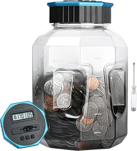 X-Large Piggy Bank for Adults Kids, Digital Coin Counting Bank with LCD Counter, 2.4L Capacity, Great Coin Counter Bank Money Counting Jar with Total Amount Displayed (G Gray, X-Large)