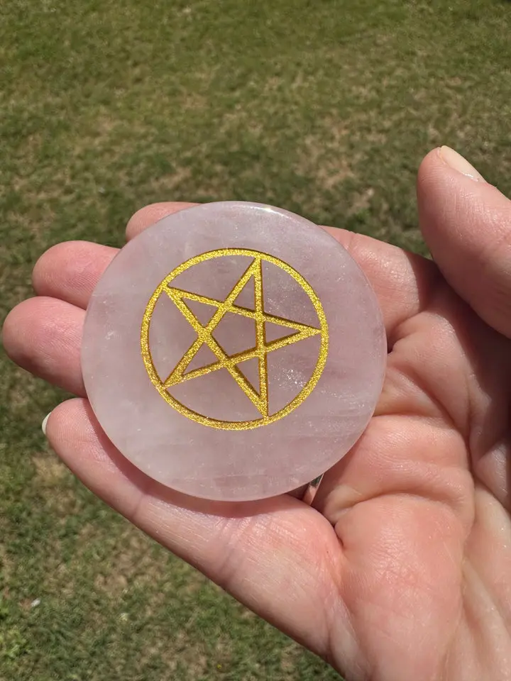 Pentagram Rose Quartz Altar Tile 3”