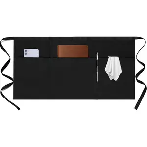 Household daily necessities 2 Pack Server Apron - Waist Half Aprons for Waitress with 3 Pockets, Black Short Serving