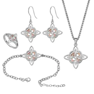 Elegant Witch Knot Jewelry Set, Handcrafted Sterling Silver Necklace, Earrings, Ring, and Bracelet, Perfect Spiritual Gift, Protection Jewelry