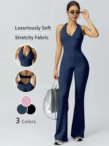 Women's Halter Neck Strapless Tank Top Romper, Sporty Comfy Jumpsuit, Soft Elastic Fabric, Moisture-Wicking Sweat-Absorbing, Ideal for Yoga Fitness Active Lifestyle