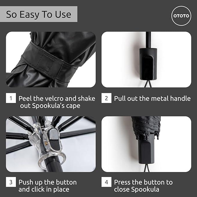 OTOTO Spookula Vampire Umbrella – Best Gift Idea, Rain & Sun Protection - Bat, Gothic, Black, Metal Umbrella, Lightweight, Compact Design