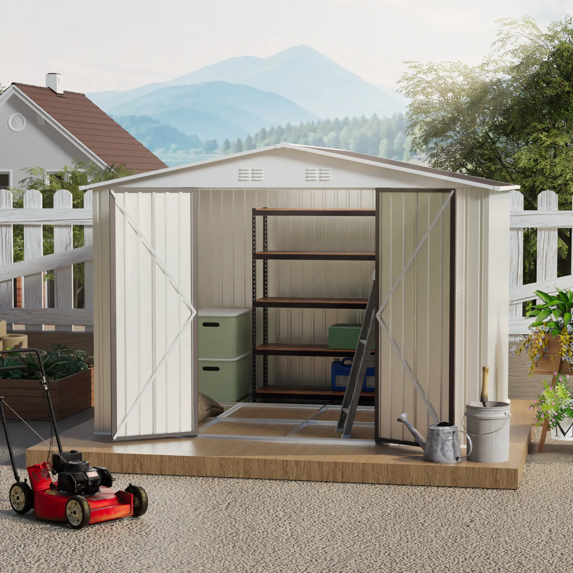 Hdstorzon 10x8 ft Durable Galvanized Steel Garden Storage Shed, Lockable Door Aluminum Alloy Outdoor Enclosure with Organizing Functionality & Ample Storage Space for Backyard, Patio