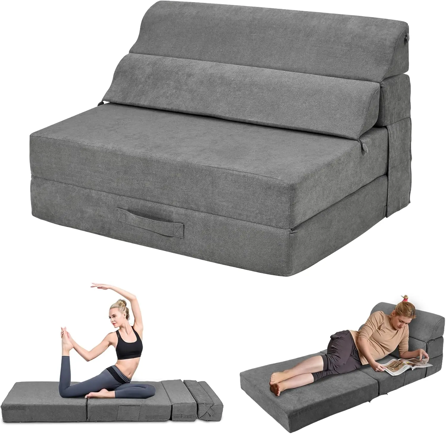Sturdy Modern Convertible Sofa Bed - Folding Floor Lounger Couch with Velcro Mattress, Indoor/Outdoor Living Room Furniture for Friends & Family, 77.6x39.3x6in, Foldable