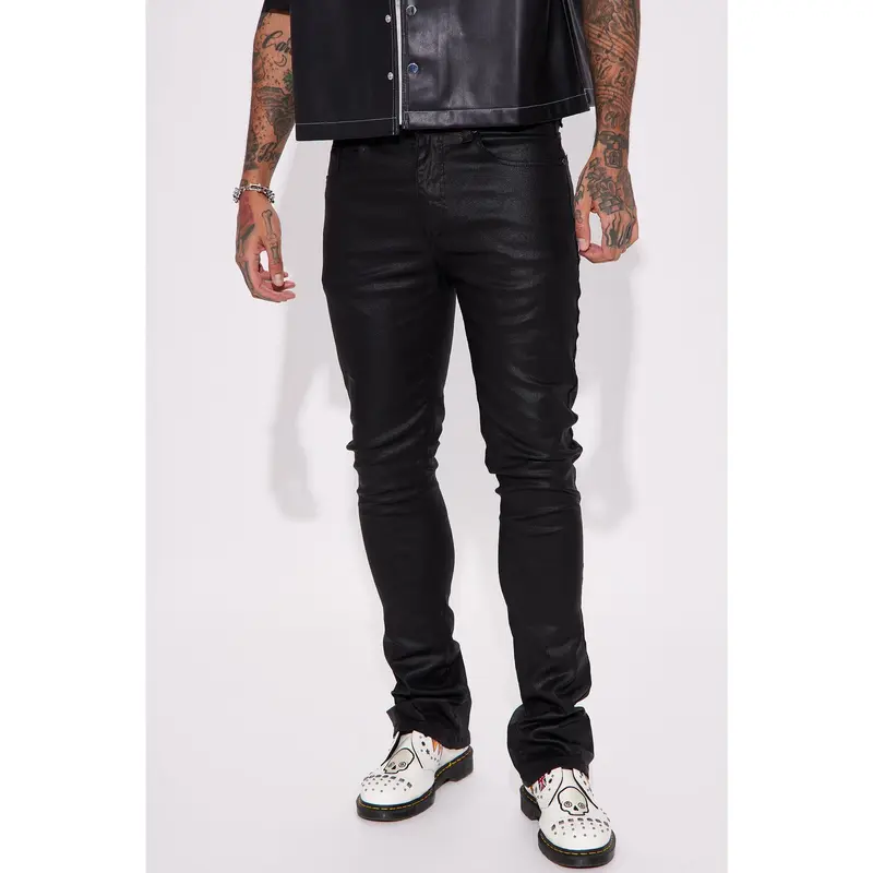 As I Do Waxed Stacked Skinny Flare Jeans - Black
