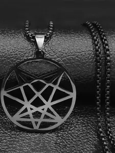 Nine Angles Satan Hidden Black Stainless Steel Pendant Necklace o9a Satan Onasigil Pin Patch Long Necklace Minimalist Chain