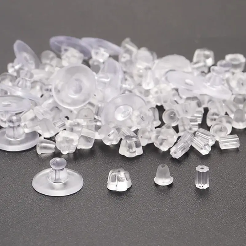 Louleur 200pcs Silicone Round Ear Plug Blocked Caps Earrings Back Stoppers Rubber Earring Backs for Earrings Making