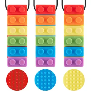 JNS25 3 Pack Sensory Chew Necklaces for Kids Adults Toddlers with Autism ADHD,Biting Needs,Oral Motor Chewy Stick,Silicone Teether Necklace for Autistic Chewers,Gum-Friendly