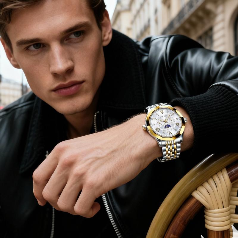 【Valentine’s Gift for Husband】new multifunctional luxury Moon Phase Master Men's Watch, equipped with original Swiss movement,  mechanical style, sapphire crystal, stainless steel strap, and luminous waterproof design.