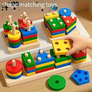Children's puzzle building blocks toys-colorful geometric shapes, fine motor skills development, early learning, ideal Christmas and Halloween gift, early learning toys | geometric shapes | durable plywood, children's building blocks