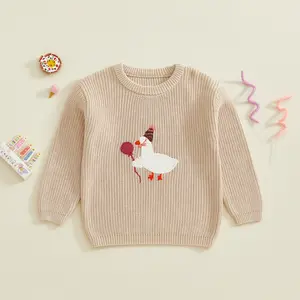 Baby Birthday Sweaters Long Sleeve Round Neck Goose Balloon Embroidery Tops Toddler Sweatshirts