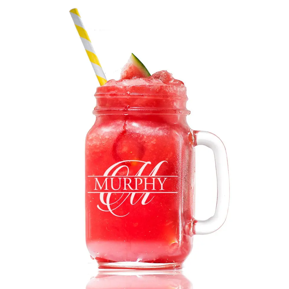 Personalized Split Monogram Mason Jar Glass, Engraved Monogram Mason glass, Personalized Mason Jar Gift, Custom Engraved Mason Jar Glass